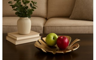 Patera metalowa złoty liść ażurowy 22 cm