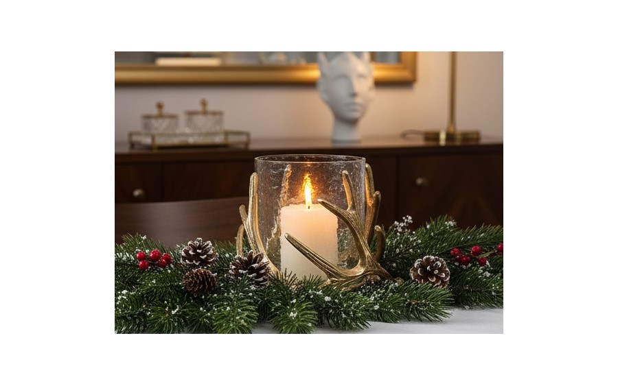 Świecznik metalowy 22x15 cm ze szklanym wkładem IV0081