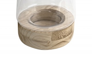 Świecznik szklany 30,5 cm drewniana podstawa JK0245