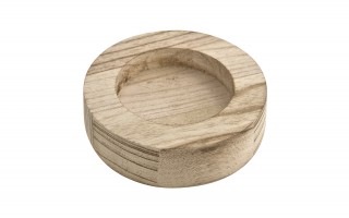 Świecznik szklany 19 cm drewniana podstawa JK0244