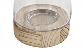 Świecznik szklany 19 cm drewniana podstawa JK0244
