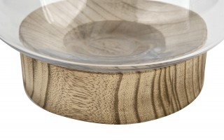 Świecznik szklany 16 cm drewniana podstawa JK0239
