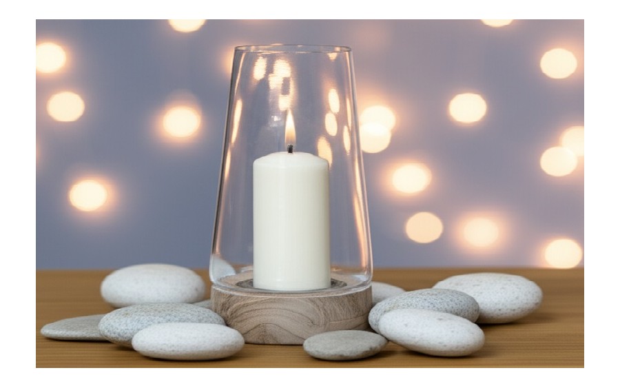 Świecznik szklany 19 cm drewniana podstawa JK0244