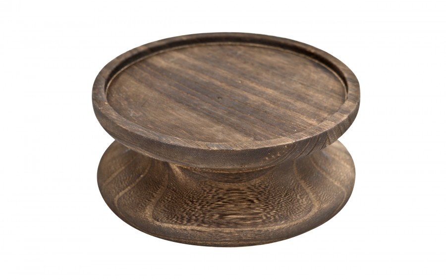 Świecznik szklany 24,5 cm drewniana podstawa JK0204