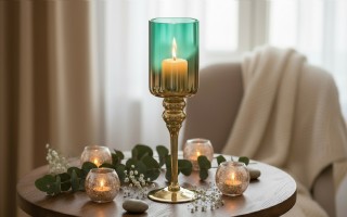 Świecznik szklany złoto - zielony 40 cm JK0190