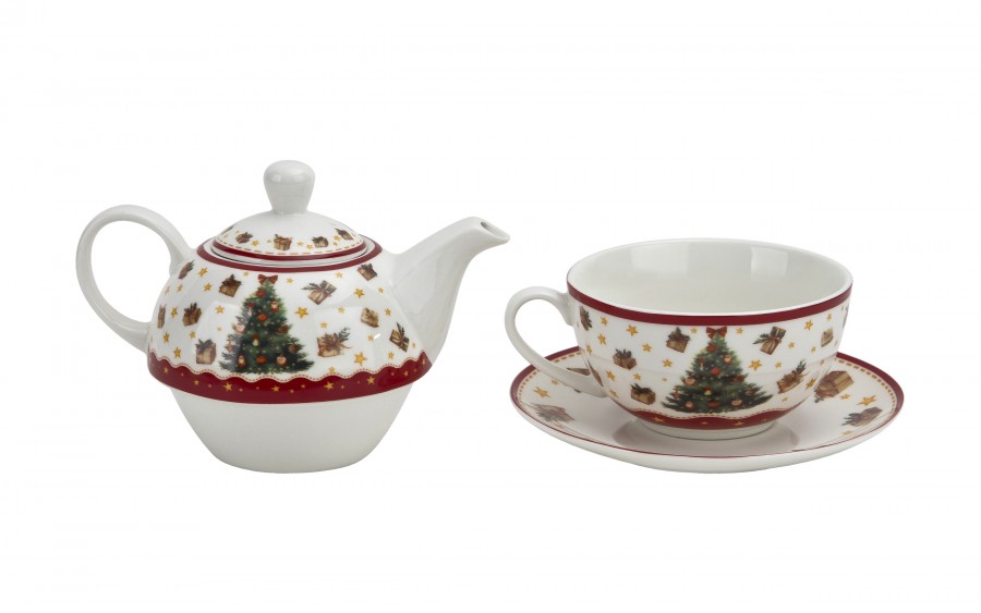 Filiżanka z dzbankiem i zaparzaczem Tea for One Christmas Tree 3