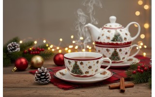 Filiżanka z dzbankiem i zaparzaczem Tea for One Christmas Tree 3