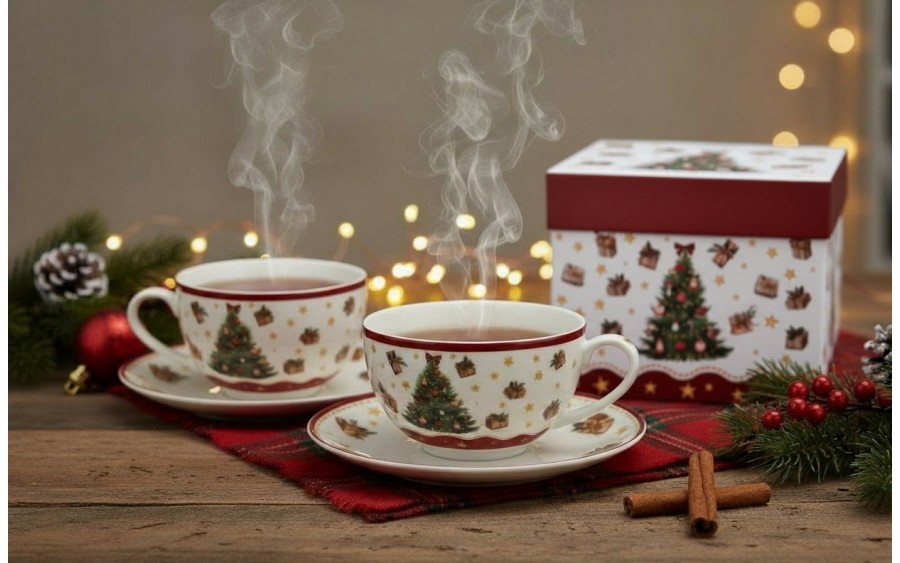 Komplet 2 filiżanek 270 ml + spodki Christmas Tree 3