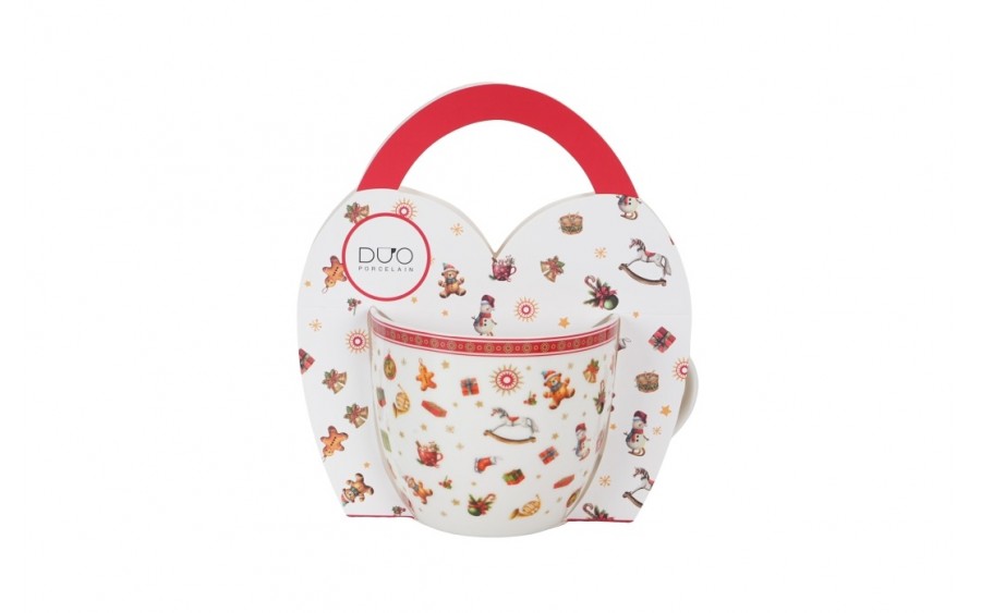 Kubek porcelanowy 460 ml Christmas Gifts w koszyczku