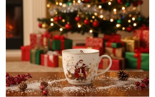 Kubek porcelanowy 460 ml Santa w koszyczku
