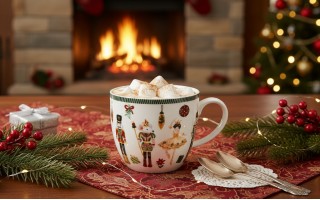 Kubek porcelanowy 460 ml Christmas Nutcracker w koszyczku