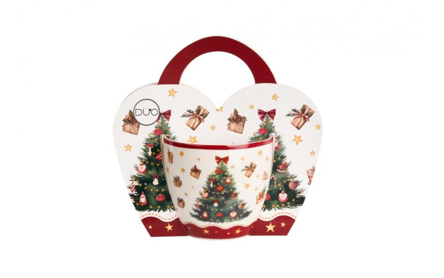 Kubek porcelanowy 460 ml Christmas Tree 3 w koszyczku