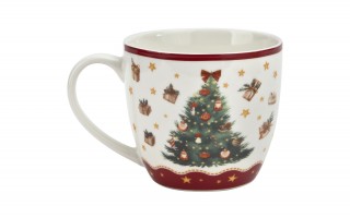 Kubek porcelanowy 460 ml Christmas Tree 3 w koszyczku
