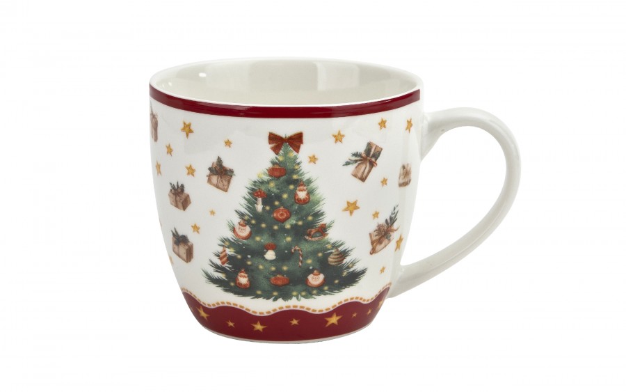 Kubek porcelanowy 460 ml Christmas Tree 3 w koszyczku