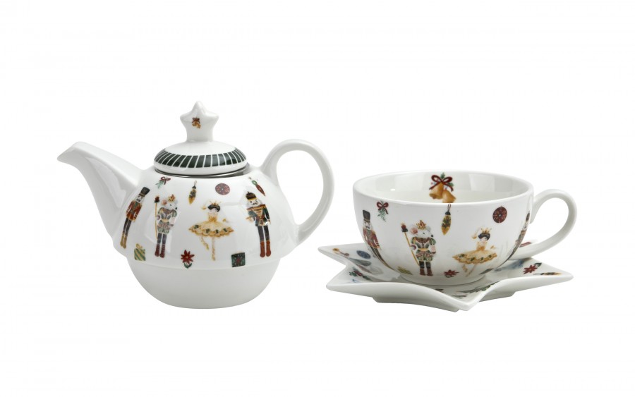Filiżanka z dzbankiem i zaparzaczem Tea for One Christmas Nutcracker