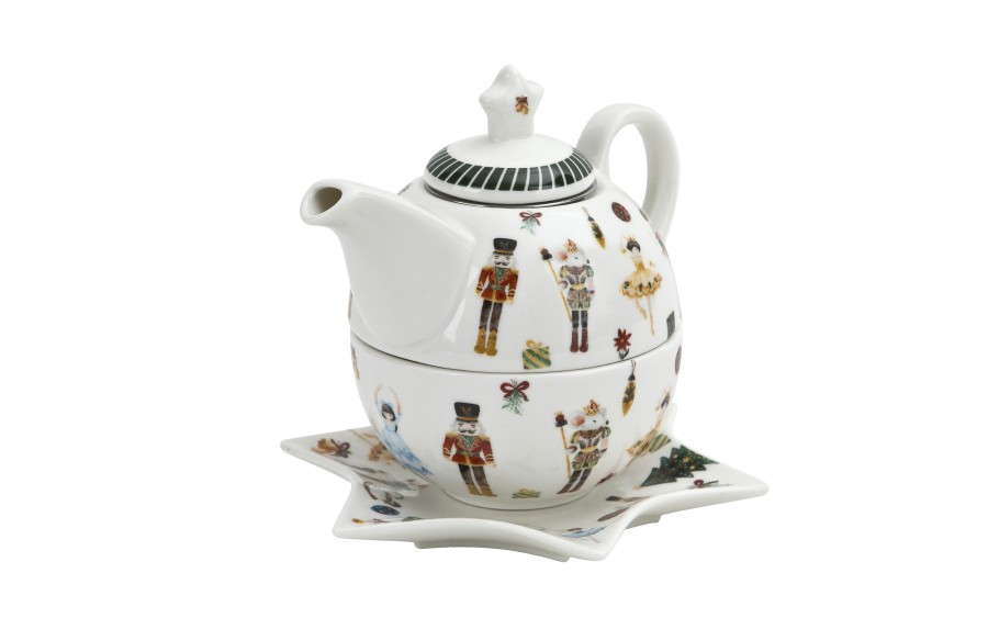 Filiżanka z dzbankiem i zaparzaczem Tea for One Christmas Nutcracker