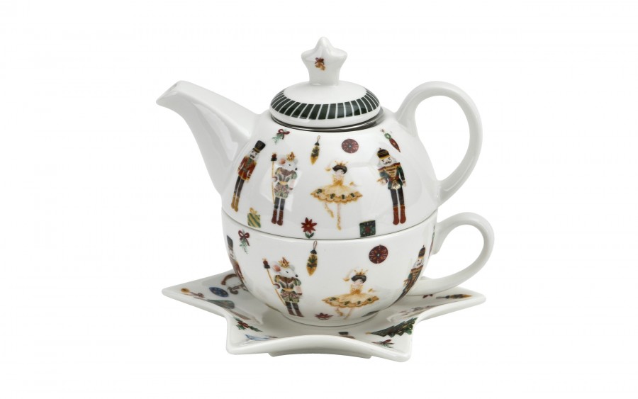 Filiżanka z dzbankiem i zaparzaczem Tea for One Christmas Nutcracker