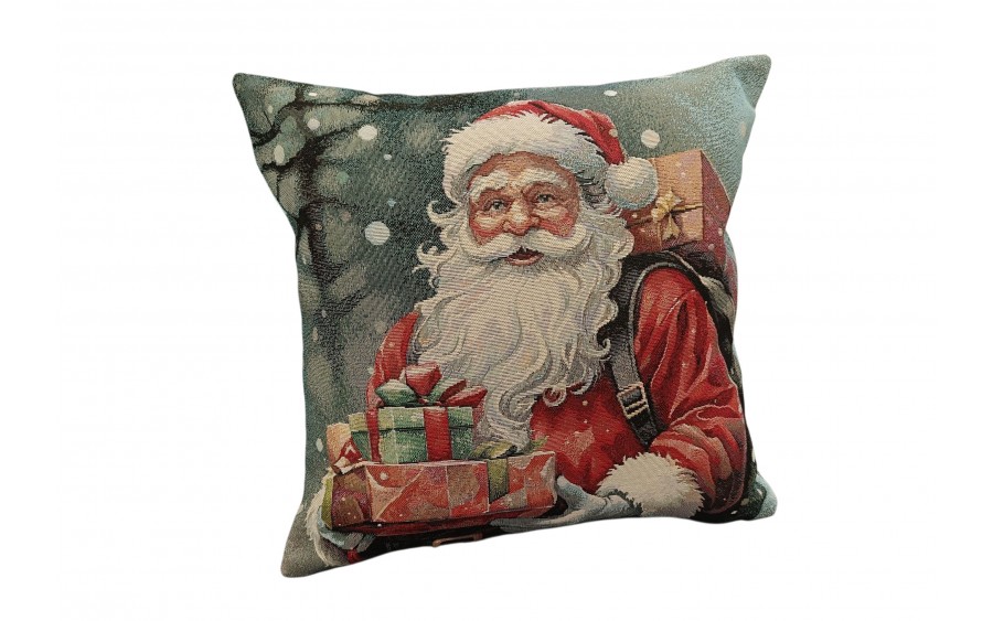 Poszewka dekoracyjna 45x45 cm Mikołaj z prezentem Gobelinowa Premium