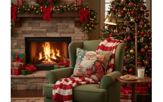 Poszewka dekoracyjna 45x45 cm Mikołaj z prezentem Gobelinowa Premium
