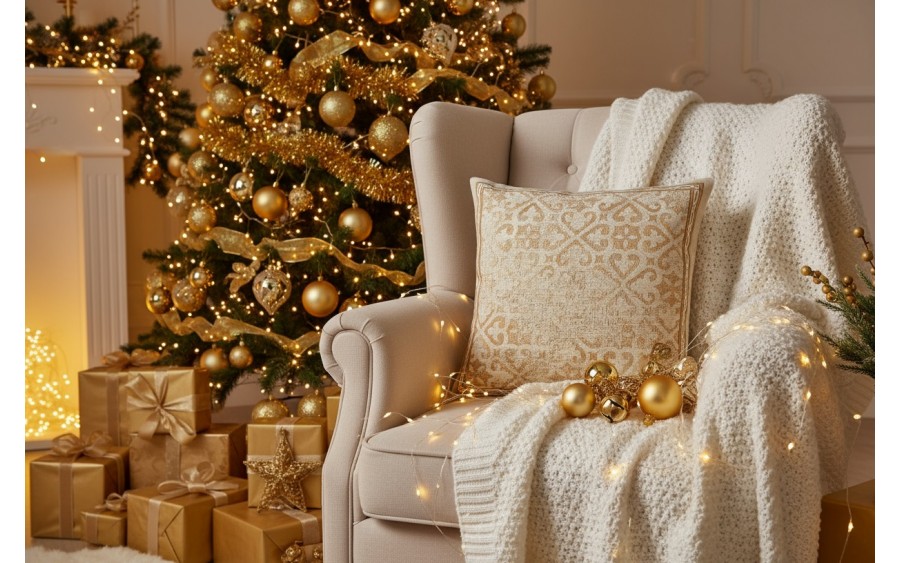 Poszewka dekoracyjna 45x45 cm Złoty ornament Gobelinowa Premium