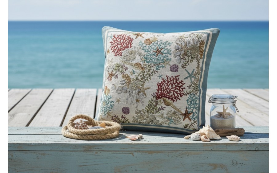 Poszewka dekoracyjna 45x45 cm Koralowce i Muszelki 705 Gobelinowa Premium