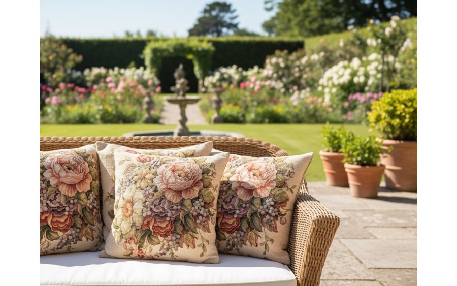 Poszewka dekoracyjna 45x45 cm Bukiet kwiatów Gobelinowa Premium