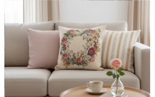 Poszewka dekoracyjna 45x45 cm Wianek z kwiatów Gobelinowa Premium