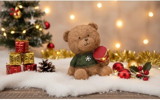 Figurka świąteczna Miś z bębenkiem Led 15 cm