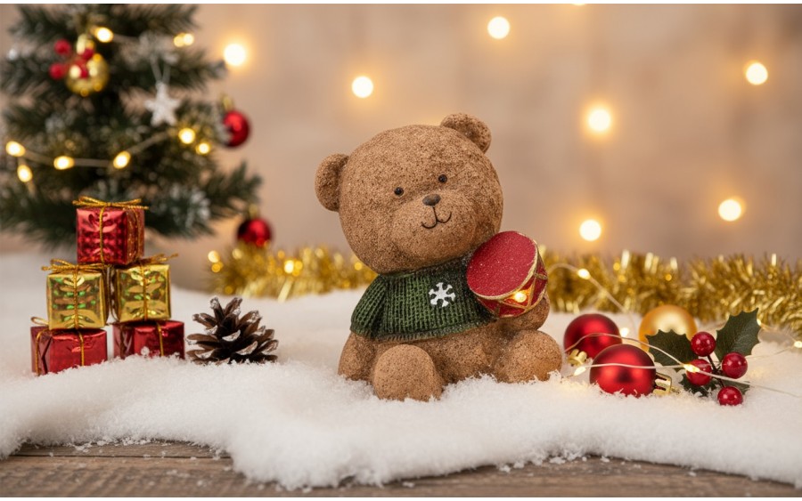 Figurka świąteczna Miś z bębenkiem Led 15 cm