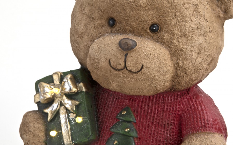 Figurka świąteczna Miś z prezentem Led 29 cm