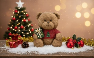 Figurka świąteczna Miś z prezentem Led 29 cm