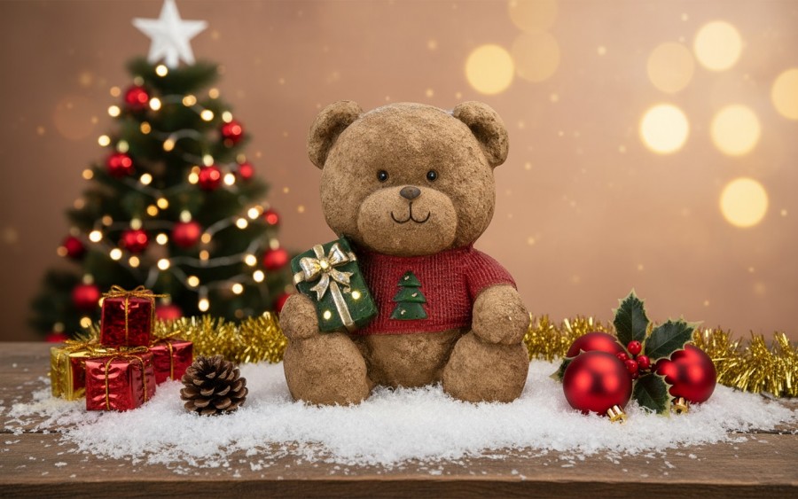 Figurka świąteczna Miś z prezentem Led 29 cm