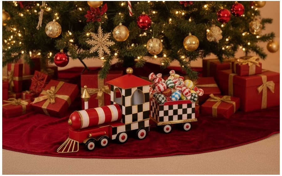 Duża Ozdoba metalowa Czerwony pociąg 62 cm