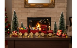 Duża Ozdoba metalowa Czerwony pociąg z wagonami 60 cm