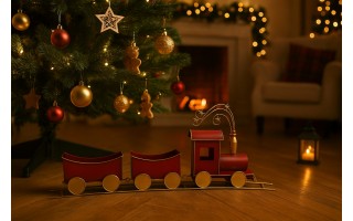 Duża Ozdoba metalowa Czerwony pociąg z wagonami 60 cm