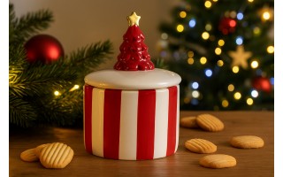 Pojemnik ceramiczny na ciastka Paski czerwono-białe 84497