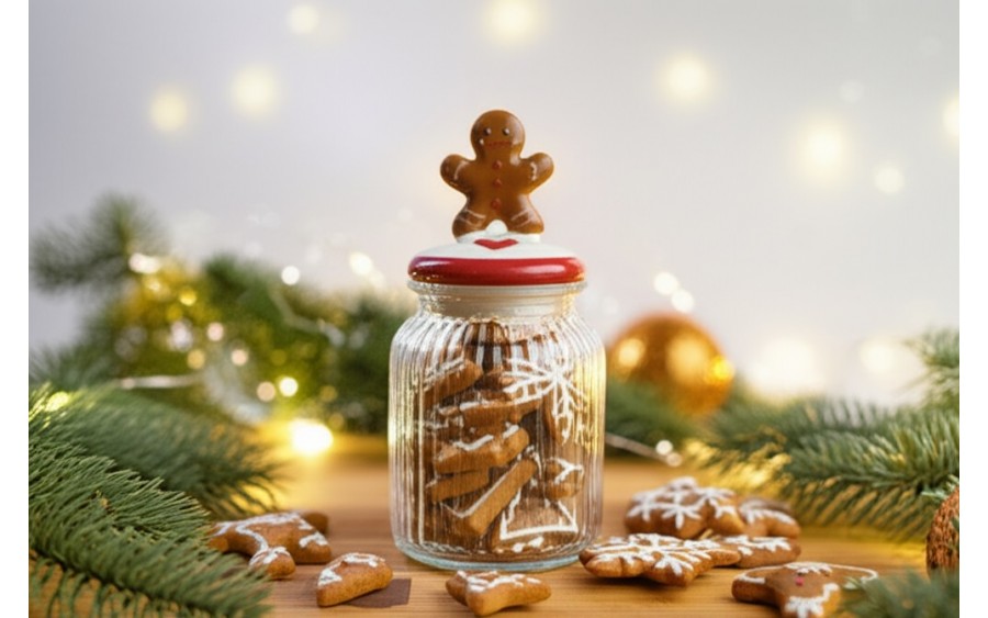 Pojemnik na ciastka szklany Piernikowe ciasteczko 24 cm