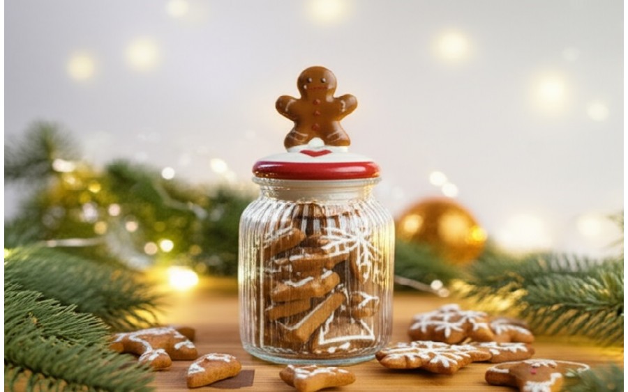 Pojemnik na ciastka szklany Piernikowe ciasteczko 21 cm