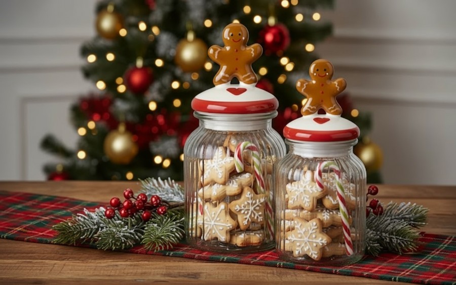 Pojemnik na ciastka szklany Piernikowe ciasteczko 24 cm