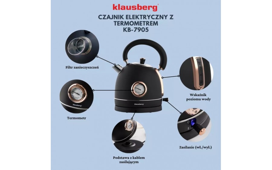 Czajnik elektryczny z termometrem 1,8 L czarny KB-7905