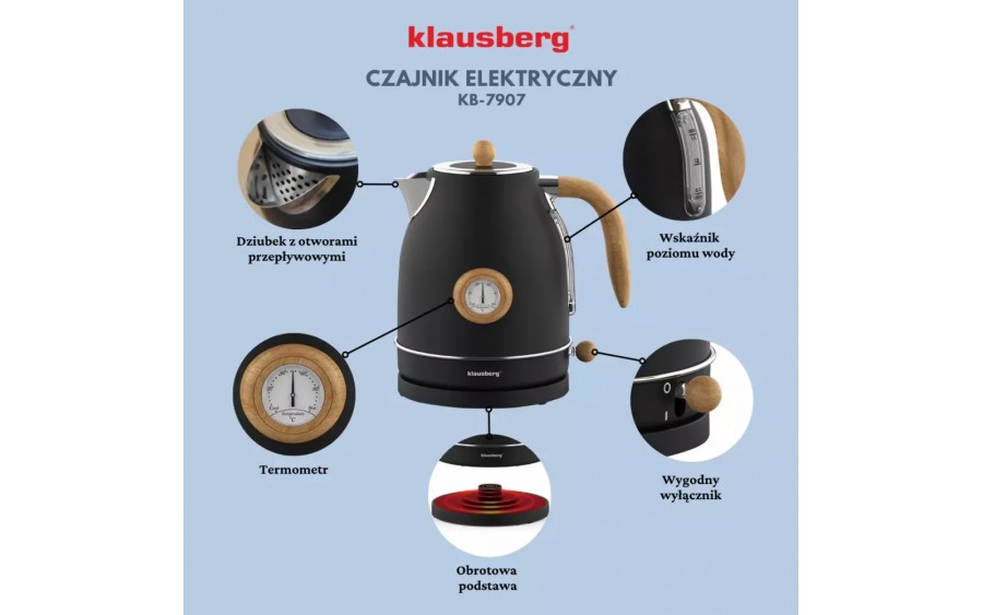 Czajnik elektryczny z termometrem 1,7 L czarny KB-7907