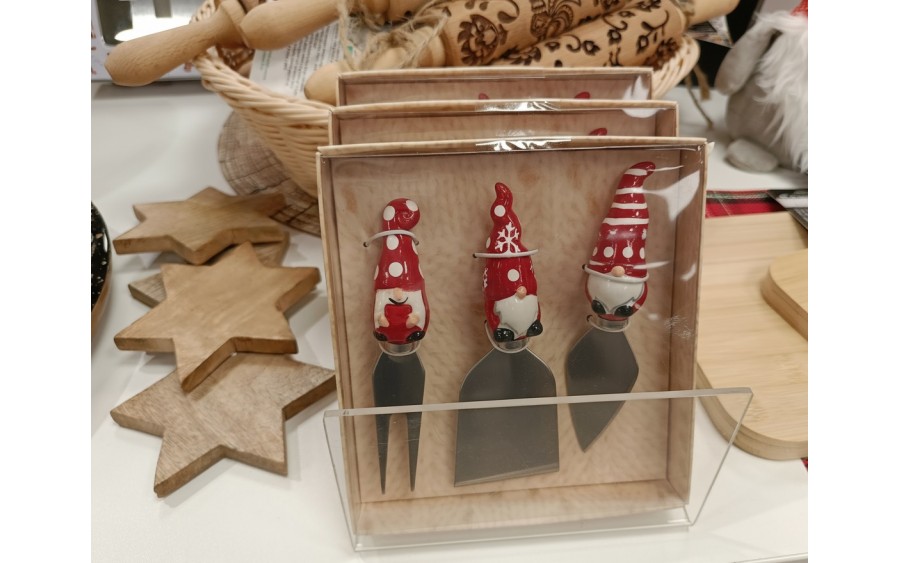Zestaw 3 noży do sera Xmas Skrzaty