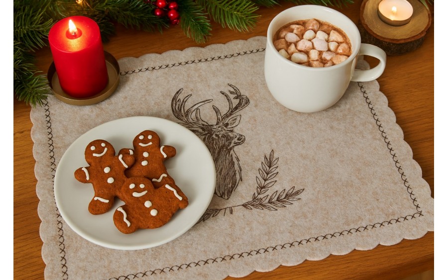 Mata stołowa 30x45 cm filcowa Jeleń beżowa