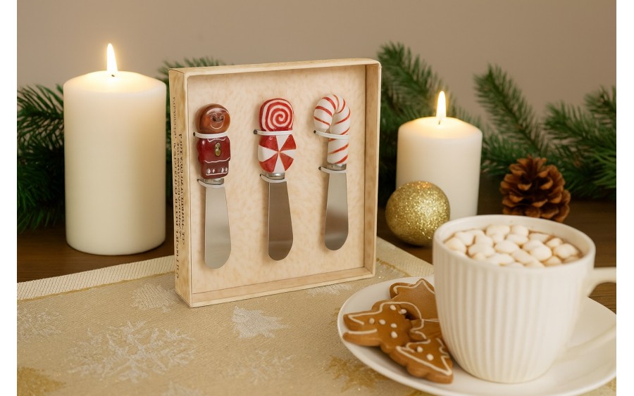 Zestaw 3 noży do sera Xmas Cukierki