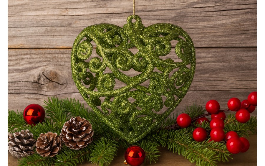 6x Bombka zielona serce