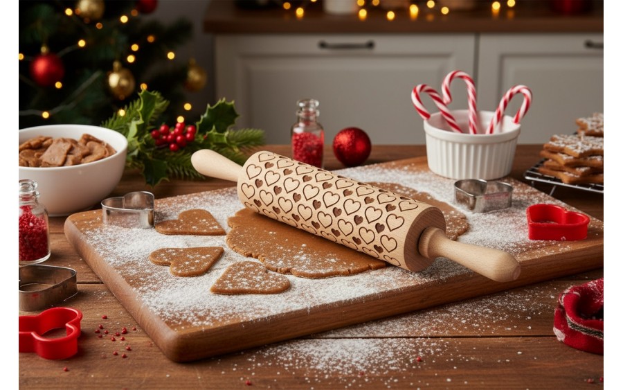 Wałek grawerowany ODETTE 20cm Serduszka wzór 1