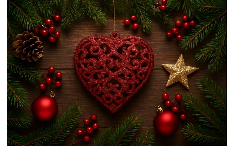 6x Bombka czerwona serce