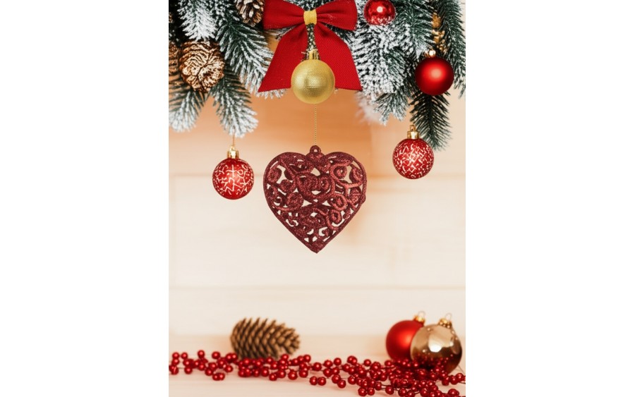 6x Bombka czerwona serce