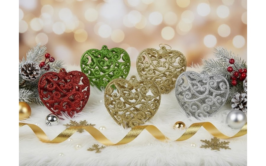 6x Bombka złota serce