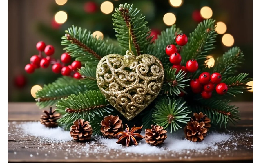 6x Bombka złota serce